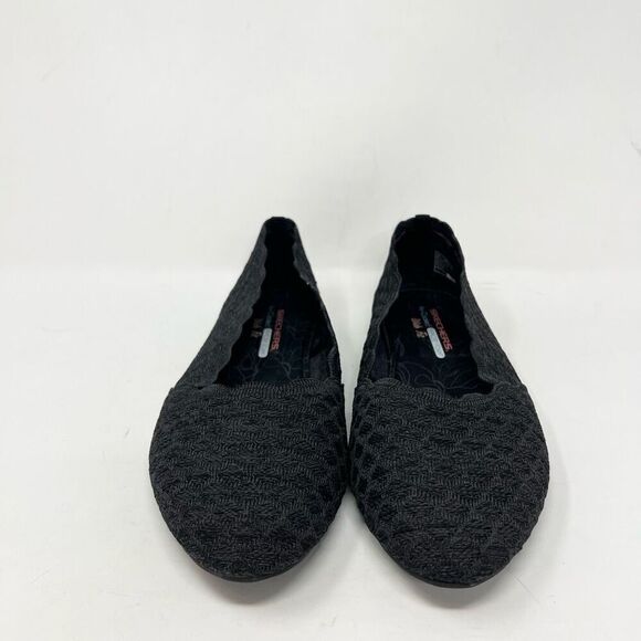 Skechers Cleo Honeycomb Ballerina Flats Womens 10 Black Scalloped Knit Slip-Ons - Picture 4 of 9